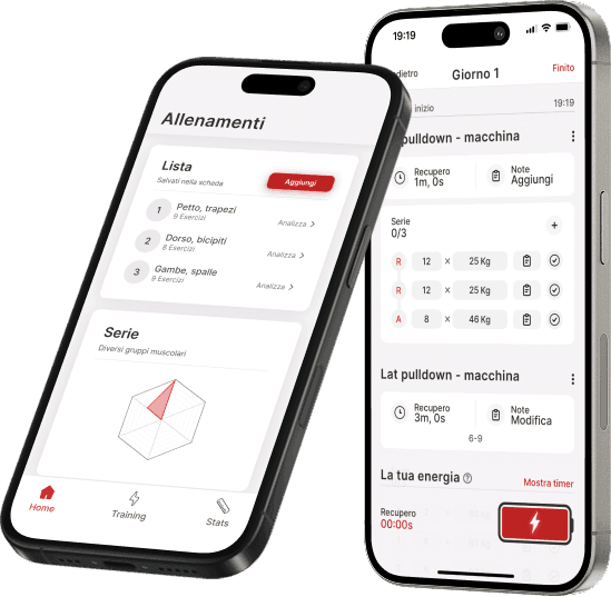 Due mockup dell'app Fybers